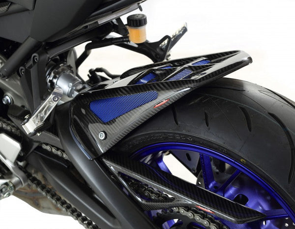 Yamaha MT-09 & FJ-09 Tracer  15-17 Rear Hugger Gloss Black & Blue Mesh by Powerbronze