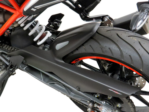 KTM 125 & 390 Duke 17-2023  Carbon Look & Silver Mesh Rear Hugger by Powerbronze