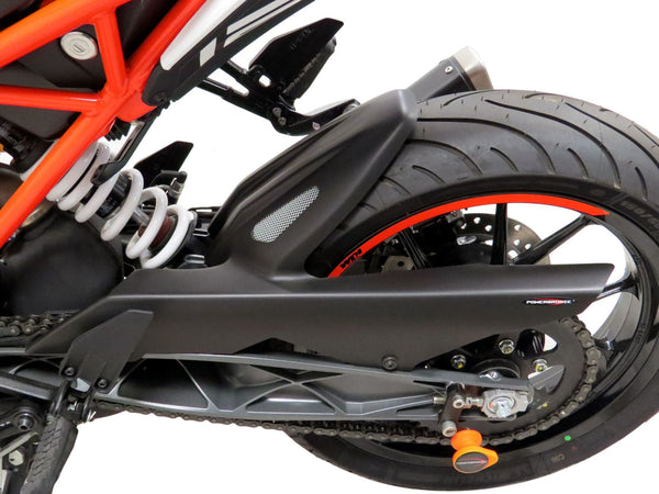 KTM 125 & 390 Duke 17-2023  Carbon Look & Silver Mesh Rear Hugger by Powerbronze