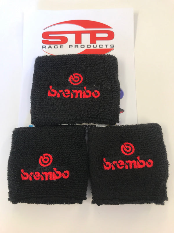 Brembo 2 Brake + 1 Clutch Reservoir Shrouds Socks Cover red logo