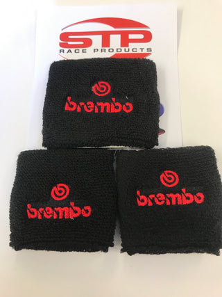 Brembo 2 Brake + 1 Clutch Reservoir Shrouds Socks Cover red logo