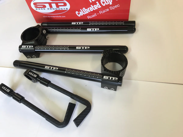 Tek2 Calibrated 50mm road race black anodised Clip-Ons , Spare Tubes & Lever Guards