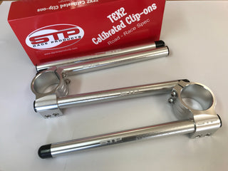 Universal 50mm STP Tek2 Calibrated road race polished aluminium Clip-Ons & Spare Tubes
