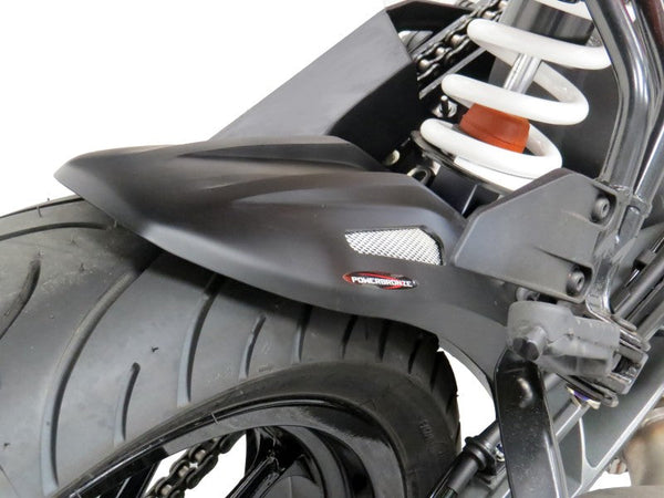 KTM RC125 & RC390  15-2024 Gloss Black & Silver Mesh Rear Hugger by Powerbronze
