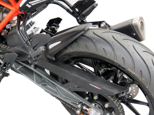 KTM RC125 & RC390  15-2024 Gloss Black & Silver Mesh Rear Hugger by Powerbronze