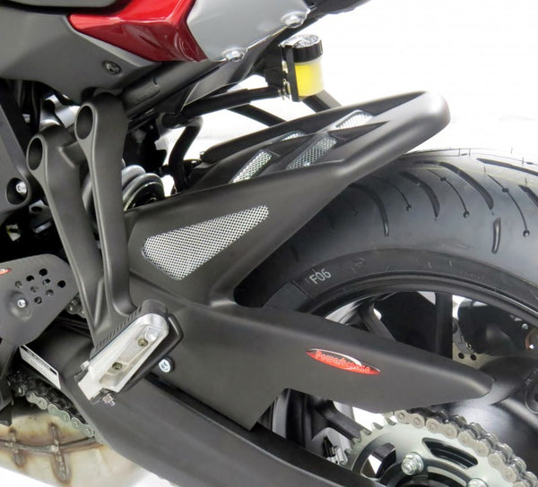 Yamaha FJ-07 Tracer 16-20 & GT 19-20 Rear Hugger by Powerbronze Gloss Black & Silver Mesh