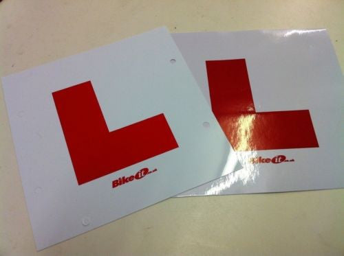 "L" PLATE PACK 1 x SELF-ADHESIVE & 1 x TIE-ON PLATE MOTORCYCLE SCOOTER CAR