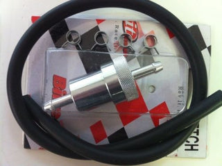 6mm CHROME fuel filter + 50cm fuel hose + 4 clips car motorcycle