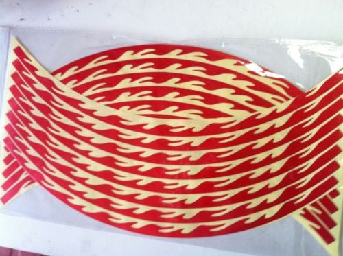 NEW MOTORCYCLE MOTORBIKE  RED FLOURESCENT FLAME WHEEL STRIPES 16-19"