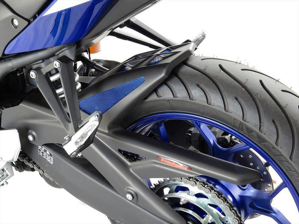 Yamaha YZF-R3 2015-2023  Gloss Black & Silver Mesh Rear Hugger by Powerbronze