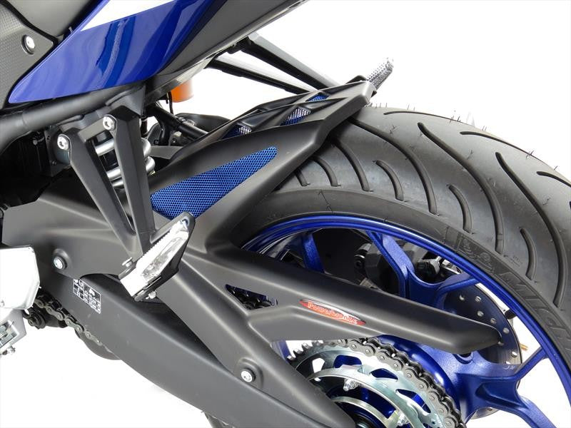 Yamaha YZF-R3 2015-2025 Matt Black & Silver Mesh Rear Hugger by Powerb ...