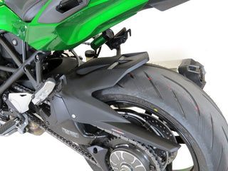 Kawasaki H2 SX & H2 SX SE 18-2023  Gloss Black & Silver Mesh Rear Hugger by Powerbronze